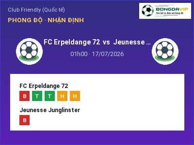 Dự đoán FC Erpeldange 72 vs Jeunesse Junglinster, 01h00 ngày 17/07: Tỷ lệ kèo Club Friendly (Quốc tế)