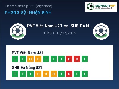 Nhận định PVF Việt Nam U21 vs SHB Đà Nẵng U21, 15h30 ngày 15/07: Soi kèo Championship U21 (Việt Nam)