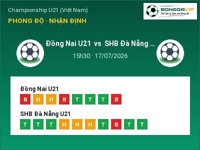 Soi kèo, dự đoán Đồng Nai U21 vs SHB Đà Nẵng U21 15h30 ngày 17/07: Cơ hội cho đội khách