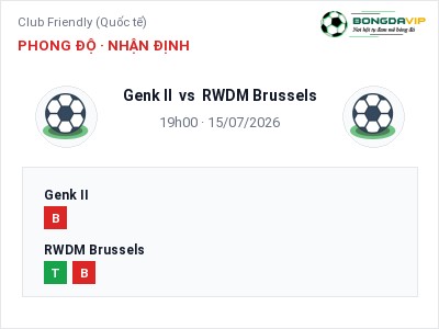Nhận định Genk II vs RWDM Brussels, 19h00 ngày 15/07: Soi kèo Club Friendly (Quốc tế)