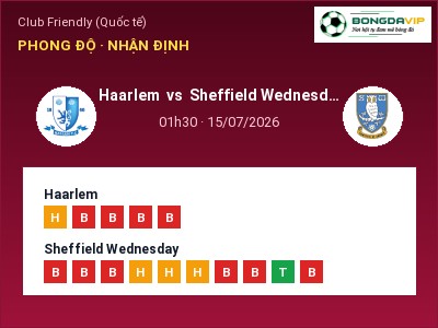 Soi kèo, dự đoán Haarlem vs Sheffield Wednesday 01h30 ngày 15/07: Một điểm chia đôi?