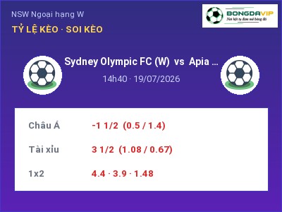 Soi kèo, dự đoán Sydney Olympic FC (W) vs Apia L Tigers (W) 14h40 ngày 19/07: Khách lấn chủ