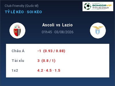 Soi kèo, dự đoán Ascoli vs Lazio 01h45 ngày 03/08: Đội khách sáng cửa