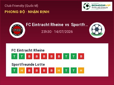Dự đoán FC Eintracht Rheine vs Sportfreunde Lotte, 23h30 ngày 14/07: Tỷ lệ kèo Club Friendly (Quốc tế)