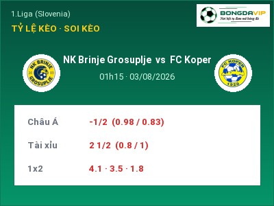 Soi kèo, dự đoán NK Brinje Grosuplje vs FC Koper 01h15 ngày 03/08: Chủ nhà gặp khó