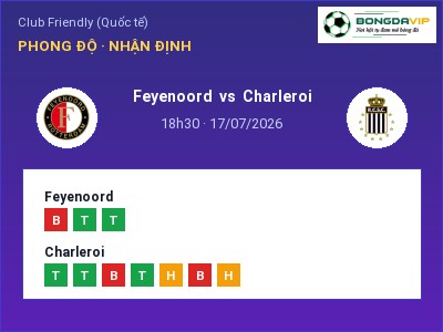 Soi kèo Feyenoord vs Charleroi 18h30 ngày 17/07: Cửa trên gọi tên chủ nhà