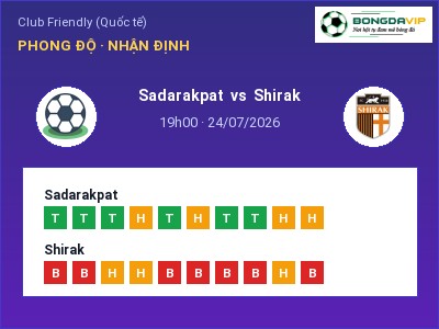 Dự đoán Sadarakpat vs Shirak, 19h00 ngày 24/07: Tỷ lệ kèo Club Friendly (Quốc tế)