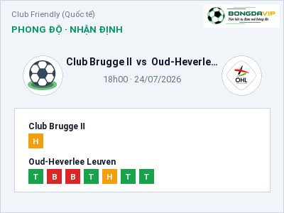Nhận định Club Brugge Ⅱ vs Oud-Heverlee Leuven, 18h00 ngày 24/07: Soi kèo Club Friendly (Quốc tế)