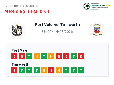 Nhận định bóng đá Port Vale vs Tamworth (23h00, 14/07): Chủ nhà gặp khó