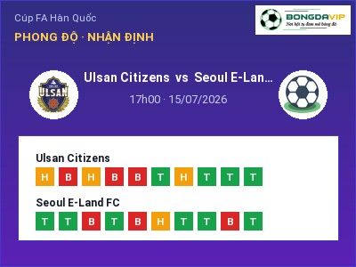 Soi kèo Ulsan Citizens vs Seoul E-Land FC 17h00 ngày 15/07: Ba điểm ở lại?