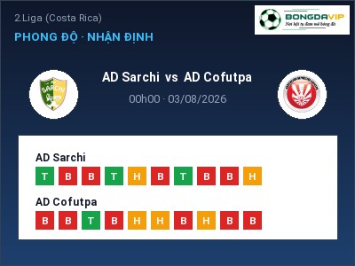 Dự đoán AD Sarchi vs AD Cofutpa, 00h00 ngày 03/08: Tỷ lệ kèo 2.Liga (Costa Rica)