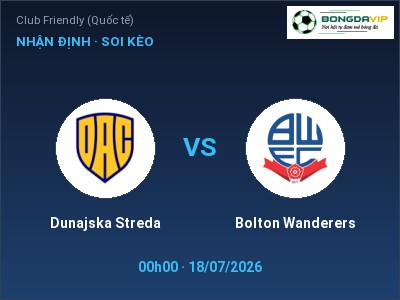 Dự đoán Dunajska Streda vs Bolton Wanderers, 00h00 ngày 18/07: Tỷ lệ kèo Club Friendly (Quốc tế)