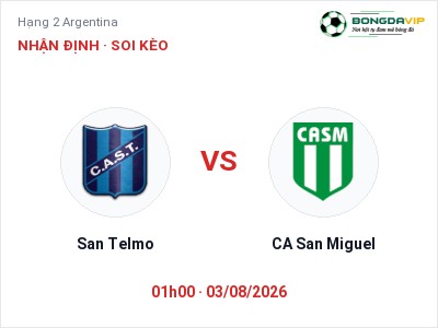 Nhận định San Telmo vs CA San Miguel, 01h00 ngày 03/08: Soi kèo Hạng 2 Argentina