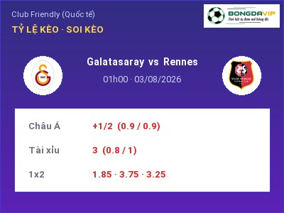 Soi kèo Galatasaray vs Rennes 01h00 ngày 03/08: Cửa trên gọi tên chủ nhà