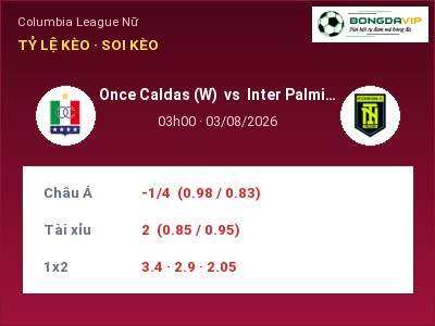 Dự đoán Once Caldas (W) vs Inter Palmira (W), 03h00 ngày 03/08: Tỷ lệ kèo Columbia League Nữ