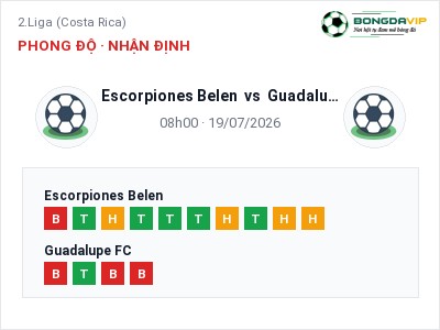 Nhận định Escorpiones Belen vs Guadalupe FC, 08h00 ngày 19/07: Soi kèo 2.Liga (Costa Rica)