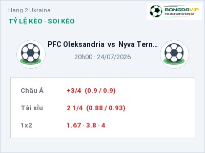 Dự đoán PFC Oleksandria vs Nyva Ternopil, 20h00 ngày 24/07: Tỷ lệ kèo Hạng 2 Ukraina