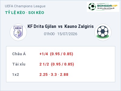 Soi kèo, dự đoán KF Drita Gjilan vs Kauno Zalgiris 01h00 ngày 15/07: Chủ nhà sáng cửa
