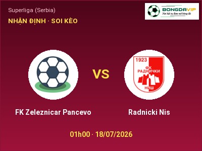 Dự đoán FK Zeleznicar Pancevo vs Radnicki Nis, 01h00 ngày 18/07: Tỷ lệ kèo Superliga (Serbia)